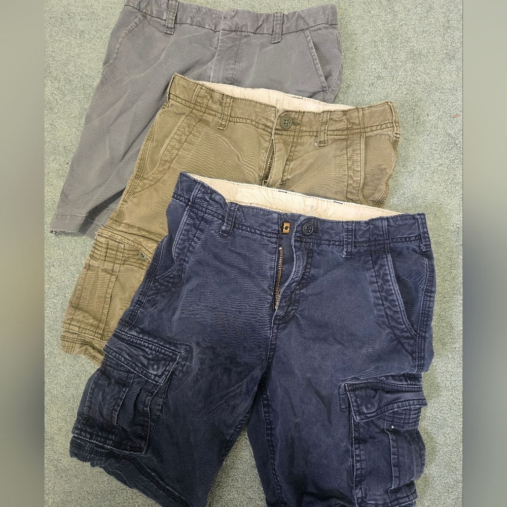 Lot of 3 Gap Kids Boys Summer  Shorts Size 8 Husky Blue Green Khaki Gray